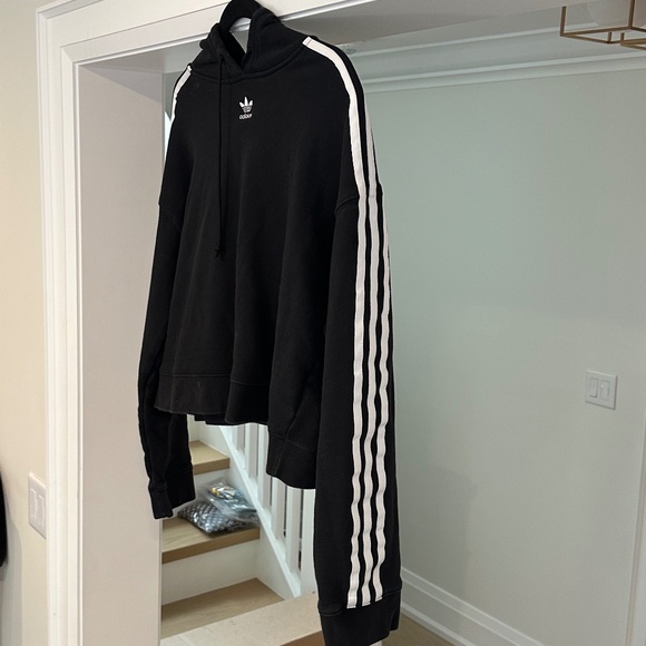 ADIDAS Cropped Black with the Three Stripes Sweatshirt - Size L - Picture 7 of 12